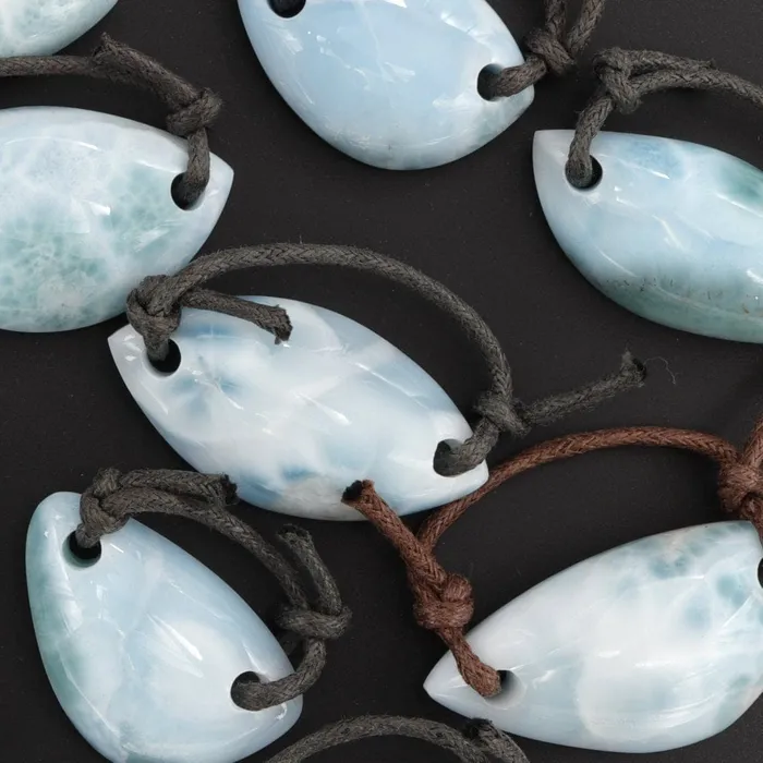 Drilled Natural Larimar Pendant 2 Hole Long Freeform Half Moon Shape Genuine Real Blue Larimar Gemstone Bead Intrinsic Trading Necklaces