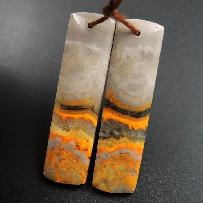 Earrings Intrinsic Trading Natural Bumble Bee Jasper Rectangle Cabochon Cab Pair Drilled Matched Earrings Bead Pair Natural Stone E3362