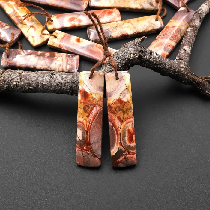 Earrings Natural Birds Eye Rhyolite Rectangle Earrings Drilled Matched Gemstone Bead Pair A1 Intrinsic Trading