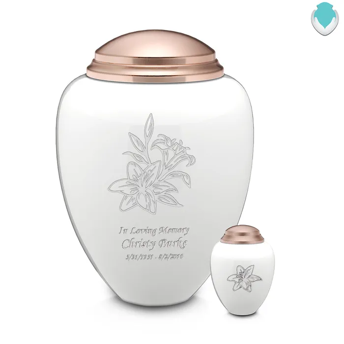 GetUrns Earrings Adult Tribute White Rose Gold Lily Cremation Urn