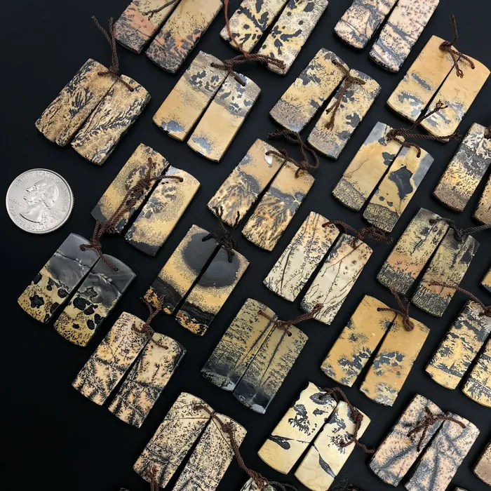 Intrinsic Trading Earrings Natural Wild Horse Picture Jasper Flat Rectangle Earring Pair Cabochon Cab Drilled Matched Gemstone Bead Pair