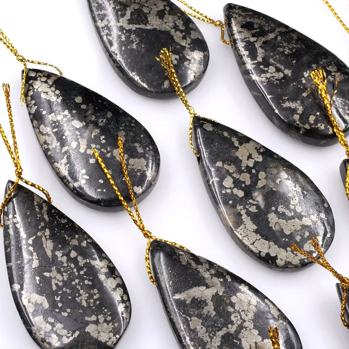 Intrinsic Trading Necklaces Rare Natural Pyrite in Magnetite Teardrop Pendant Side Drilled Gemstone Focal Bead