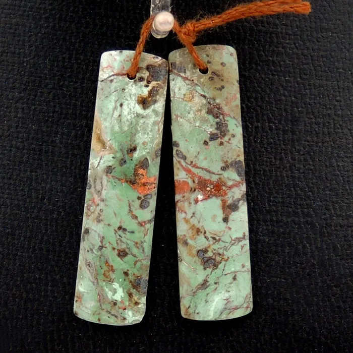 Natural African Green Opal Earring Pair Rectangle Cabochon Cab Pair Drilled Matched Gemstone Bead Pair Intrinsic Trading Earrings