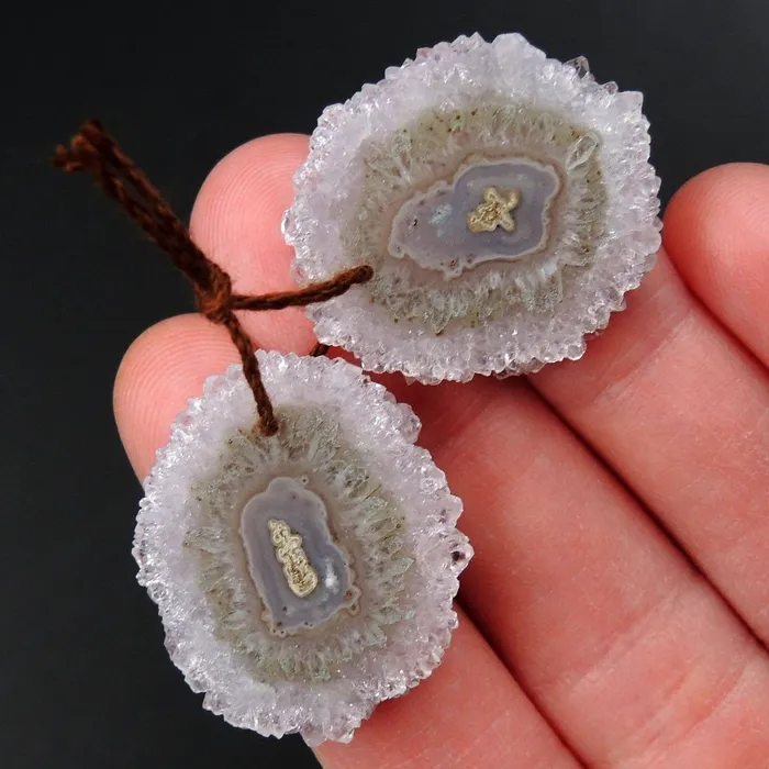 Natural Amethyst Stalactite Flower Earring Pair Cabochon Cab Pair Drilled Matched Earrings Bead Pair E3253 Intrinsic Trading Earrings