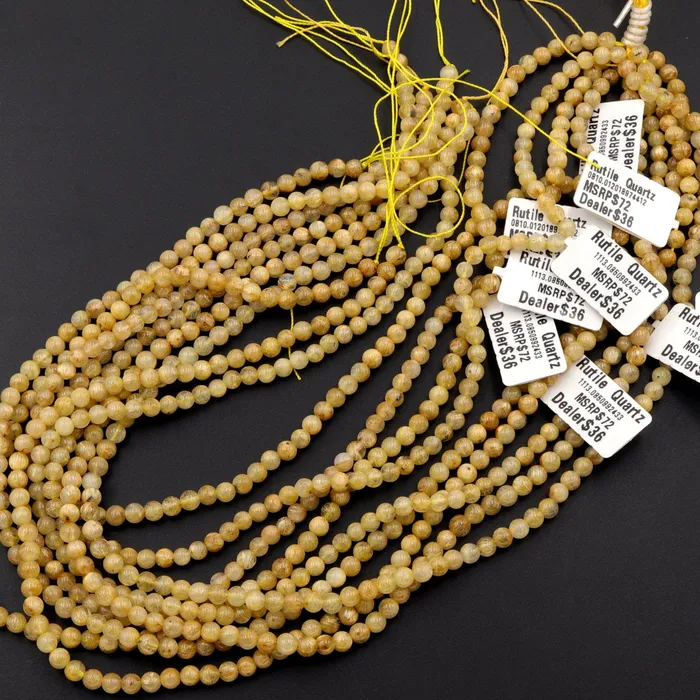 Natural Golden Rutile Quartz 4mm 6mm Round Beads Gold Yellow Rutilated Quartz Round Beads Tons of Sharp Rutile Hair Needle 155 Strand Intrinsic Trading Necklaces