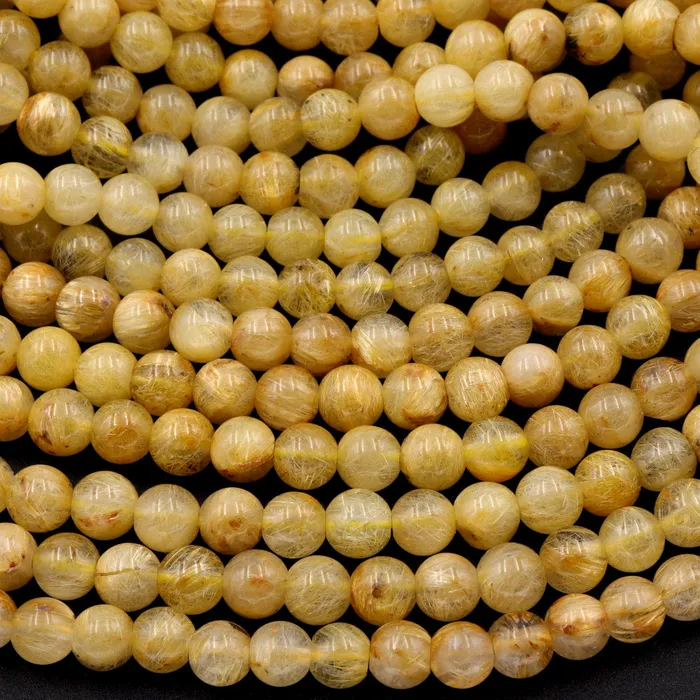 Natural Golden Rutile Quartz 4mm 6mm Round Beads Gold Yellow Rutilated Quartz Round Beads Tons of Sharp Rutile Hair Needle 155 Strand Intrinsic Trading Necklaces