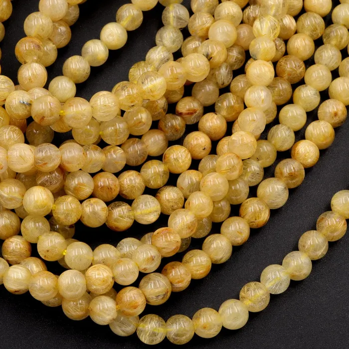 Natural Golden Rutile Quartz 4mm 6mm Round Beads Gold Yellow Rutilated Quartz Round Beads Tons of Sharp Rutile Hair Needle 155 Strand Intrinsic Trading Necklaces