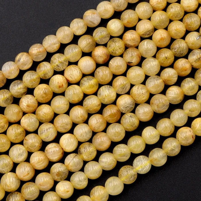 Natural Golden Rutile Quartz 4mm 6mm Round Beads Gold Yellow Rutilated Quartz Round Beads Tons of Sharp Rutile Hair Needle 155 Strand Intrinsic Trading Necklaces