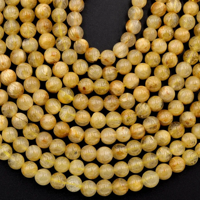 Natural Golden Rutile Quartz 4mm 6mm Round Beads Gold Yellow Rutilated Quartz Round Beads Tons of Sharp Rutile Hair Needle 155 Strand Intrinsic Trading Necklaces