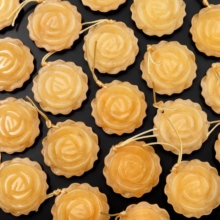 Necklaces Intrinsic Trading AAA Hand Carved Natural Yellow Jade Rose Flower Pendant Gemstone Focal Bead