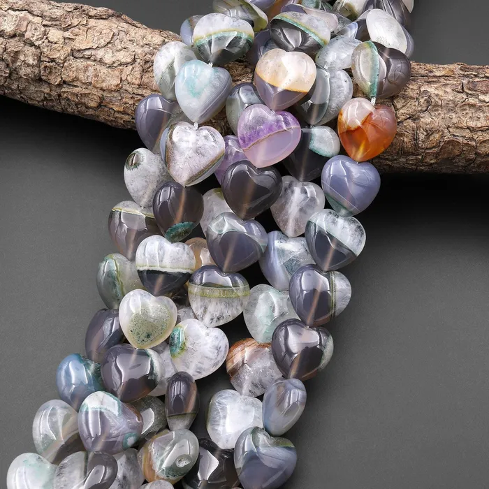 Rare Natural Brazilian Phantom Agate Beads Smooth Heart 20mm Vertically Drilled Gemstone 155 Strand Intrinsic Trading Necklaces