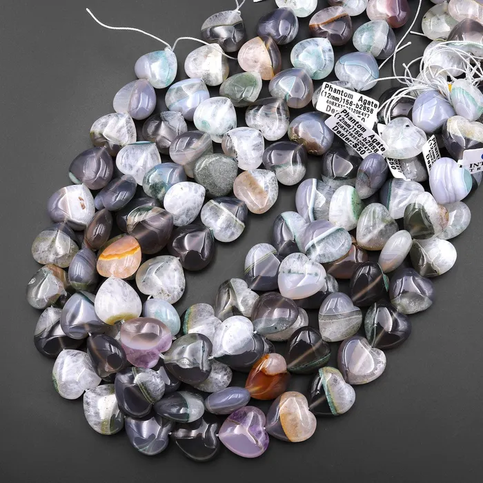 Rare Natural Brazilian Phantom Agate Beads Smooth Heart 20mm Vertically Drilled Gemstone 155 Strand Intrinsic Trading Necklaces