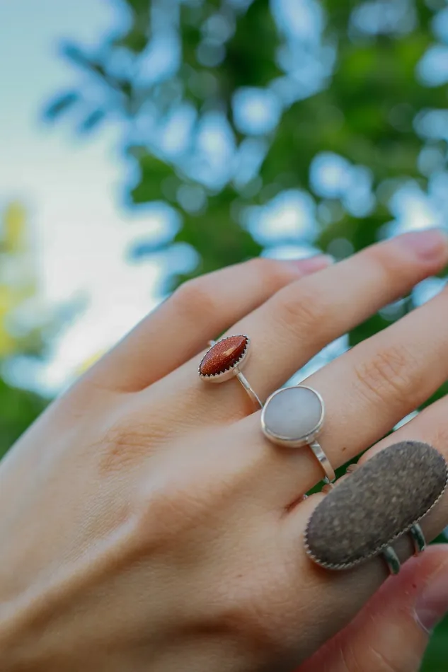 Small N Simple Jewelry Rings Dainty Goldstone Ring Size 65
