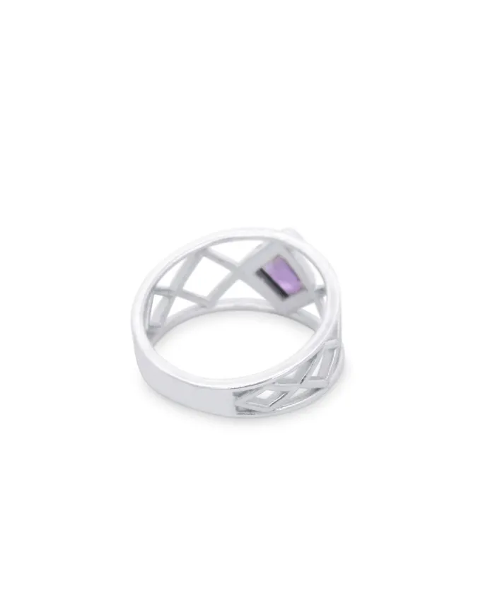 Sterling Silver Amethyst Lattice Band Ring Buddha Groove Rings